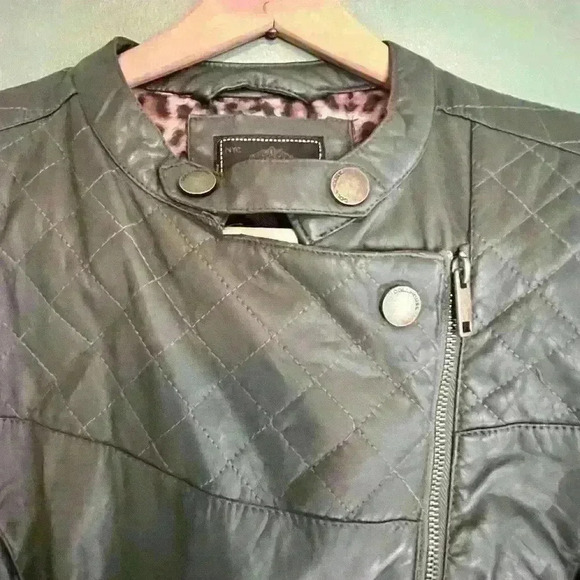 Dollhouse Olive Greeb Faux Leather Bomber Jacket, Size L - Picture 4 of 7